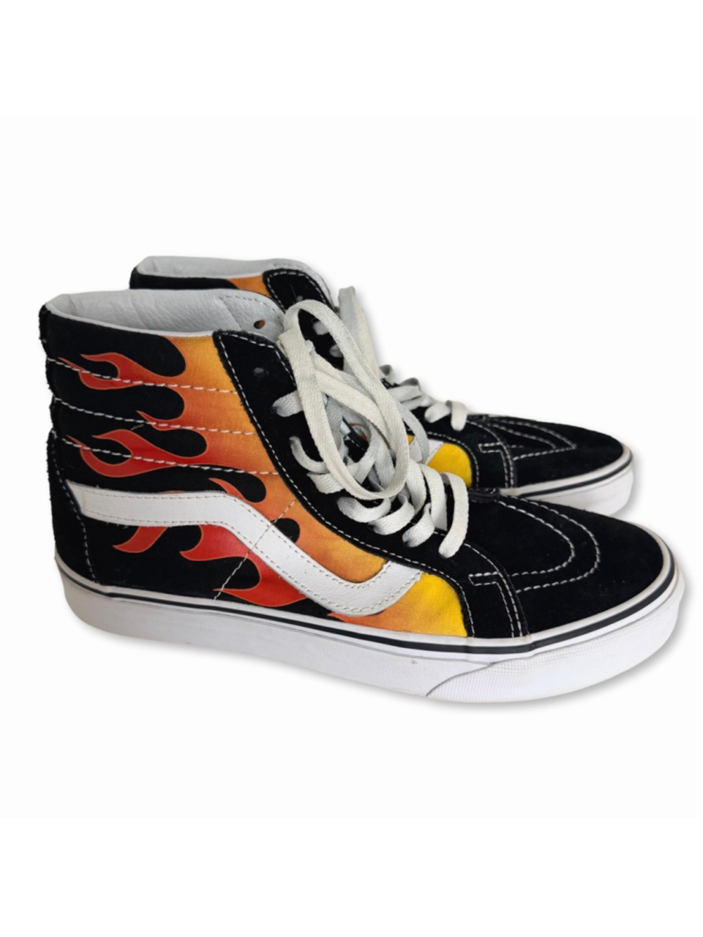 Vans Sk8 Hi Reissue Flames Black Orange Sneakers Size 9 Women 7.5 Men